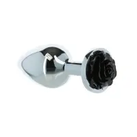 Металева анальна пробка Lux Active з трояндою - Rose Anal Plug - Black, віброкуля в подарунок — Переглянути зображення 2