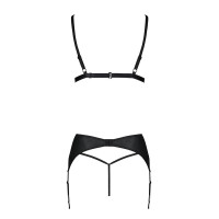 Комплект из эко-кожи Passion MILEY SET XXL/XXXL, black, трусики, бюстгальтер, пояс для чулок