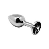 Металева анальна пробка з кристалом Alive Mini Metal Butt Plug Black M — Переглянути зображення 1