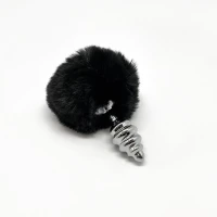 Металева анальна пробка Кролячий хвостик Alive Fluffy Twist Plug S Black, діаметр 2,9 см — Переглянути зображення 2