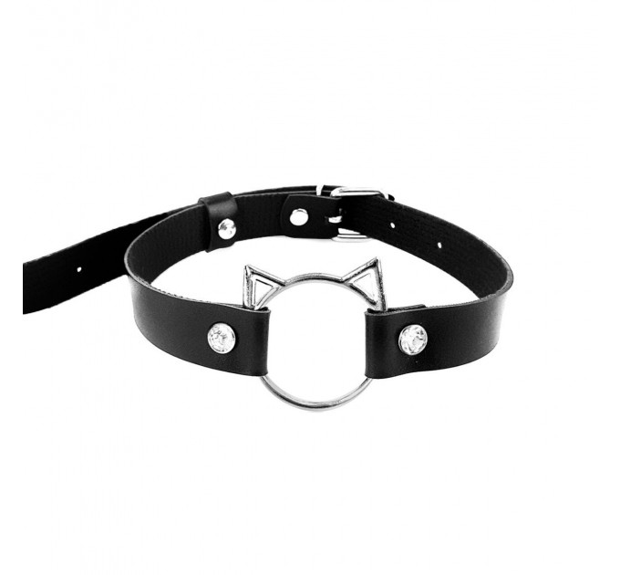 Чокер на шию Киця Art of Sex - Kiti з натуральної шкіри, колір Чорний