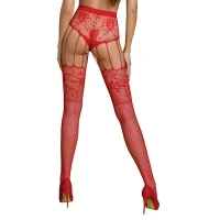 Еротичні колготки-бодістокінг Passion ECO S004 red, закриті трусики, декор, підв’язки — Переглянути зображення 2