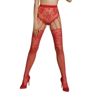 Еротичні колготки-бодістокінг Passion ECO S004 red, закриті трусики, декор, підв’язки — Переглянути зображення 1