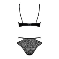 Еротичний комплект під латекс зі стрепами Obsessive Bagirela 2-pcs set L/XL, чорний, під леопард, бю