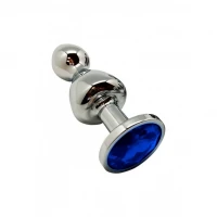 Металева анальна пробка Wooomy Lollypop Double Ball Metal Plug Blue M діаметр 3,1 см, довжина 9,4 см — Переглянути зображення 1