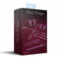 Набір Feral Feelings BDSM Kit 5 Burgundy, наручники, поножі, хрестовина, маска, падл — Переглянути зображення 2