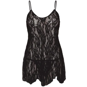 Сорочка бебі-дол Leg Avenue Rose Lace Flair Chemise Black, Queen Size