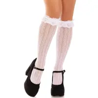 Гольфи ажурні Leg Avenue Sweetheart Ruffle Cuff Knee Highs, білі, малюнок-сердечка — Переглянути зображення 3