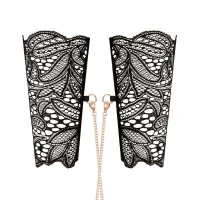 Мереживні наручники та комір Rosy Gold - Lace Cuffs and Collar - Black — Переглянути зображення 6