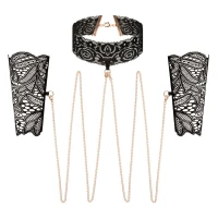 Мереживні наручники та комір Rosy Gold - Lace Cuffs and Collar - Black — Переглянути зображення 1