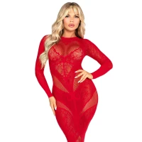 Сукня з довгим рукавом Leg Avenue Lace and Net Bodycon Gown One Size, Red — Переглянути зображення 1