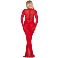 Сукня з довгим рукавом Leg Avenue Lace and Net Bodycon Gown One Size, Red — Переглянути зображення 3