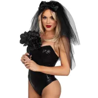 Фата нареченої Leg Avenue Tiered bridal veil O/S Black — Просмотреть изображение 1