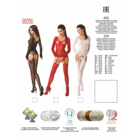 Бодістокінг Passion BS055 red, комбінезон, імітація панчіх і пояса, довгий рукав, закрите плече — Просмотреть изображение 5
