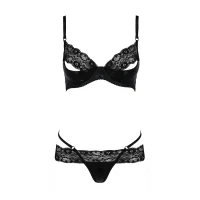 Комплект білизни Passion Exclusive NORTH SET XXL/XXXL, black, ліф і трусики з елементами під латекс — Просмотреть изображение 5