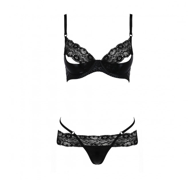Комплект білизни Passion Exclusive NORTH SET XXL/XXXL, black, ліф і трусики з елементами під латекс