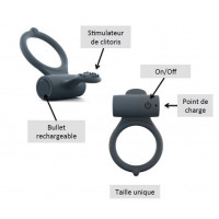 Эрекционное кольцо Dorcel Power Clit Plus с вибрацией, перезаряжаемое, с язычком со щеточкой