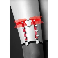 Гартер на ногу Bijoux Pour Toi - WITH HEART AND SPIKES Red, сексуальна підв'язка з сердечком — Переглянути зображення 2