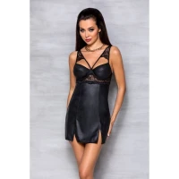 Бебі-дол з еко-шкіри та мережива Passion LOONA CHEMISE XXL/XXXL, black — Переглянути зображення 3