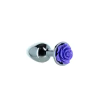 Металева анальна пробка Lux Active з трояндою - Rose Anal Plug - Purple, віброкуля в подарунок — Переглянути зображення 2