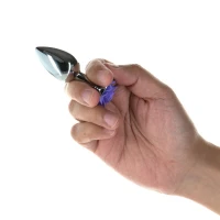 Металева анальна пробка Lux Active з трояндою - Rose Anal Plug - Purple, віброкуля в подарунок — Переглянути зображення 4