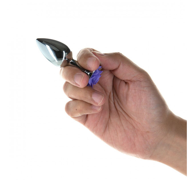 Металева анальна пробка Lux Active з трояндою - Rose Anal Plug - Purple, віброкуля в подарунок