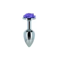 Металева анальна пробка Lux Active з трояндою - Rose Anal Plug - Purple, віброкуля в подарунок — Переглянути зображення 1