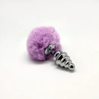 Металева анальна пробка Кролячий хвостик Alive Fluffy Twist Plug M Purple, діаметр 3,4 см — Переглянути зображення 2