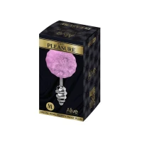 Металева анальна пробка Кролячий хвостик Alive Fluffy Twist Plug M Purple, діаметр 3,4 см — Переглянути зображення 3