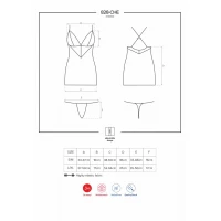 Сатиновий комплект для сну з мереживом Obsessive 828-CHE-1 chemise &amp; thong S/M, чорний, сорочка, стр — Переглянути зображення 7