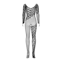 Бодістокінг Obsessive Bodystocking F210 S/M/L black, рукава-мітенки, сітка, кольорове мереживо — Переглянути зображення 1