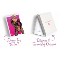 Бодістокінг Obsessive Bodystocking F210 S/M/L black, рукава-мітенки, сітка, кольорове мереживо — Переглянути зображення 7