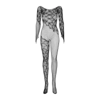 Бодістокінг Obsessive Bodystocking F210 S/M/L black, рукава-мітенки, сітка, кольорове мереживо — Переглянути зображення 6