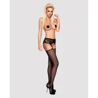 Сітчасті панчохи-стокінги з мереживним поясом Obsessive Garter stockings S307 XL/XXL, чорні — Переглянути зображення 3