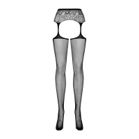 Сітчасті панчохи-стокінги з мереживним поясом Obsessive Garter stockings S307 XL/XXL, чорні — Переглянути зображення 5