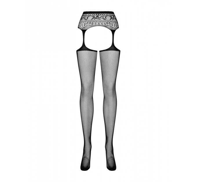 Сітчасті панчохи-стокінги з мереживним поясом Obsessive Garter stockings S307 XL/XXL, чорні