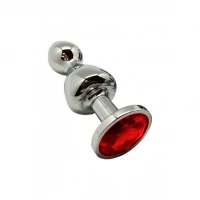 Металева анальна пробка Wooomy Lollypop Double Ball Metal Plug Red M, діаметр 3,1 см, довжина 9,4 см — Переглянути зображення 1