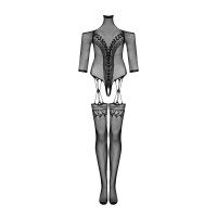 Нейлоновый бодистокинг с имитацией чулок Obsessive Bodystocking G333 S/M/L, black, с доступом Нейлоновый бодистокинг с имитацией чулок Obsessive Bodystocking G333 S/M/L, black, с доступом