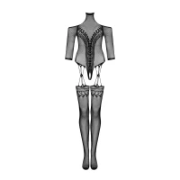 Нейлоновий бодістокінг з імітацією панчіх Obsessive Bodystocking G333 S/M/L, black, з доступом — Просмотреть изображение 5