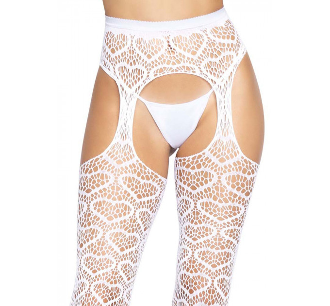 Ажурні колготки із сердечками Leg Avenue Heart White, one size, імітація панчіх