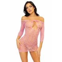 Сукня-сітка з сердечками Leg Avenue Heart net mini dress Pink, зав’язки, відкриті плечі, One Size — Переглянути зображення 1