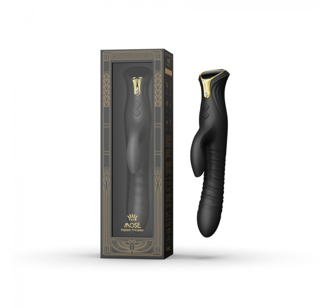 Пульсатор-кролик з вібрацією Zalo Mose Obsidian Black, нагрівання до 42°, кристал Swarovski
