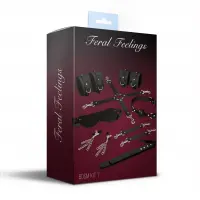Набір Feral Feelings BDSM Kit 7 Black, наручники, поножі, конектор, маска, падл, кляп, затискачі — Просмотреть изображение 2