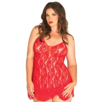 Сорочка бебі-дол Leg Avenue Rose Lace Flair Chemise Red, Queen Size — Переглянути зображення 1