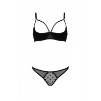Еротичний комплект Passion MARINA SET WITH OPEN BRA, L/XL, black, відкриті чашки — Переглянути зображення 3