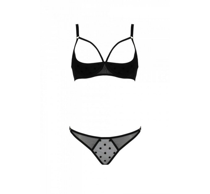 Еротичний комплект Passion MARINA SET WITH OPEN BRA, L/XL, black, відкриті чашки