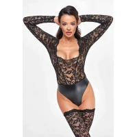 Боді Noir Handmade F296 Psyche, 3XL, мереживо, довгий рукав, низ під латекс, з доступом — Просмотреть изображение 5