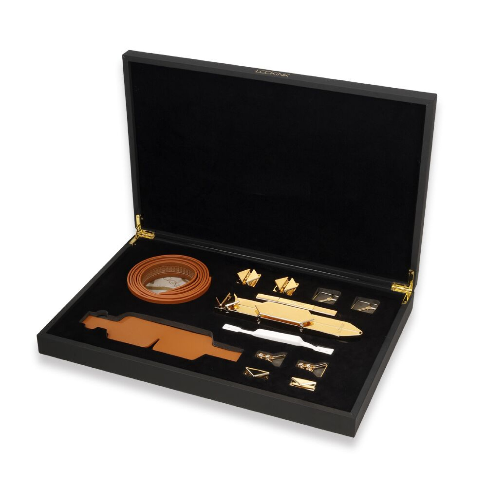 БДСМ-набір LOCKINK Teasing & Impact-Play Set, коричневий, маска, кляп, затискачі для сосків, тиклер, шльопалка