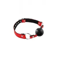 Кляп Fetish Tentation Premium Leather Gag with Silicone Ball (Red), силіконова кулька — Переглянути зображення 1