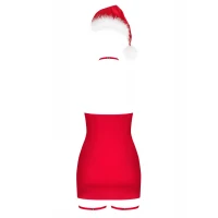 Новорічна сорочка Obsessive Kissmas chemise, S/M, червона, чокер, гартери та шапочка з помпоном — Просмотреть изображение 4